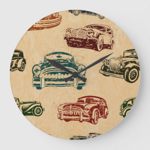 Vintage Car Illustration Hintergrundmuster Große Wanduhr