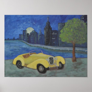 Vintage Car im Stadtplaner Poster