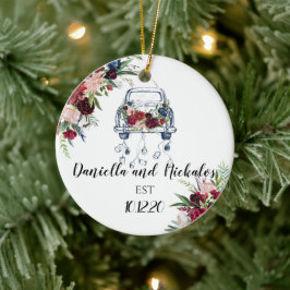 Vintage Car Just Married Keramik Ornament