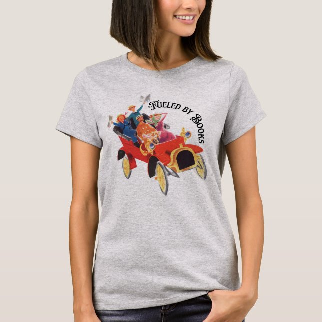 Vintage Car mit Buchauswahl T-Shirt (Vorderseite)