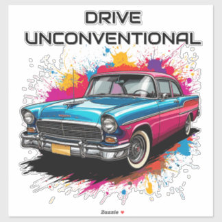 Vintage Car mit farbenprächtigen Paint Splash Aufkleber