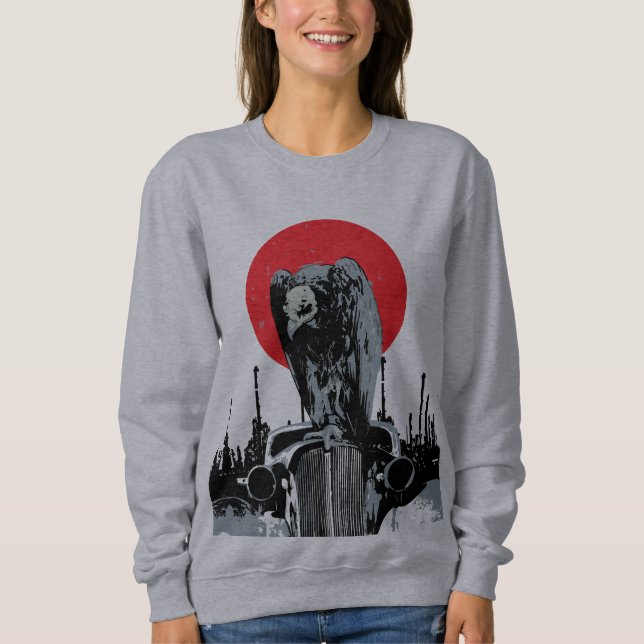Vintage Car mit roter Sonne Sweatshirt (Vorderseite)