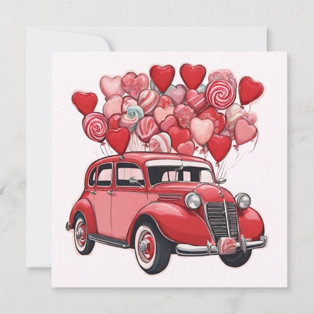 Vintage Car mit Valentinstag Feiertagskarte (Vorderseite)