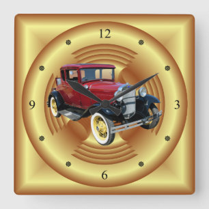 Vintage Car ~ Modell A 1928 -29 Coupe ~ Quadratische Wanduhr
