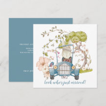 Vintage Car Niedlich Bunny Boy Geburtsankündigung