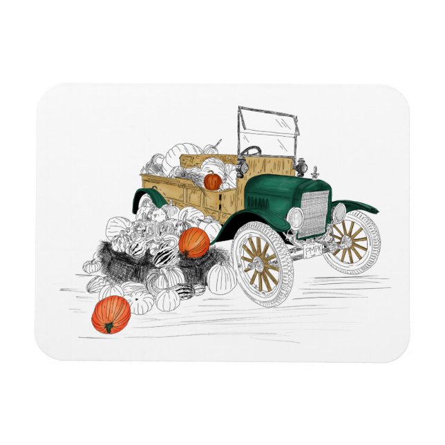 Vintage Car Pumpkin Harvest Magnet (Horizontal)