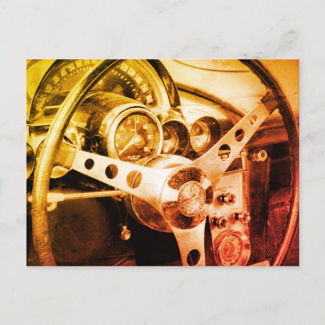Vintage Car Steering Dash Alte Messgeräte Postkarte (Vorderseite)