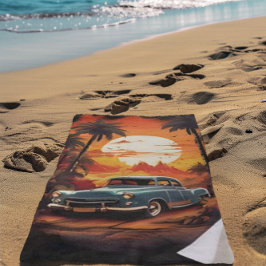 Vintage Car Sunset - Geschenk für Autoverliebhaber Strandtuch