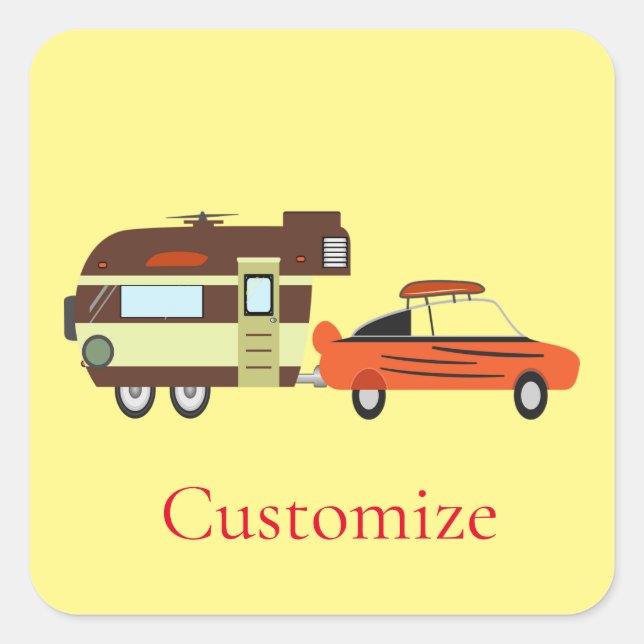Vintage Car und Camper Thunder_Cove Quadratischer Aufkleber (Vorderseite)