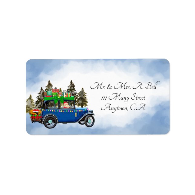 Vintage Car und Santa Adressaufkleber (Vorne)