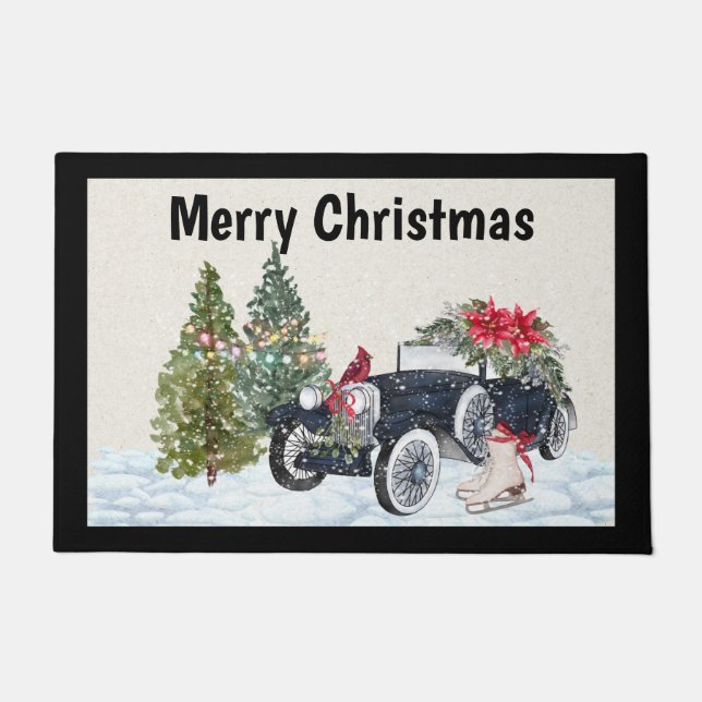 Vintage Car Weihnachtsmatte Fußmatte (Vorderseite)