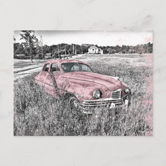 Vintage Car with Pink Accents Postkarte (Vorderseite)