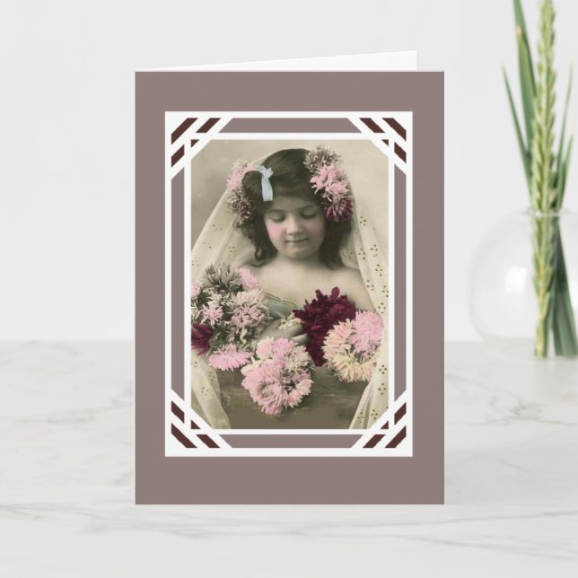 Vintage Card Kleines Mädchen mit Blume Karte (Vorderseite)