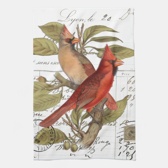Vintage Cardinal Français Script Cuisine Serviette (Vertical)