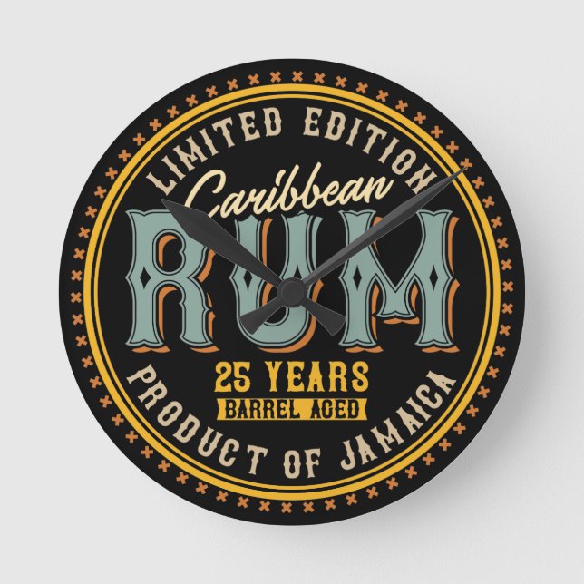 Vintage Caribbean Rum    Runde Wanduhr (Vorderseite)
