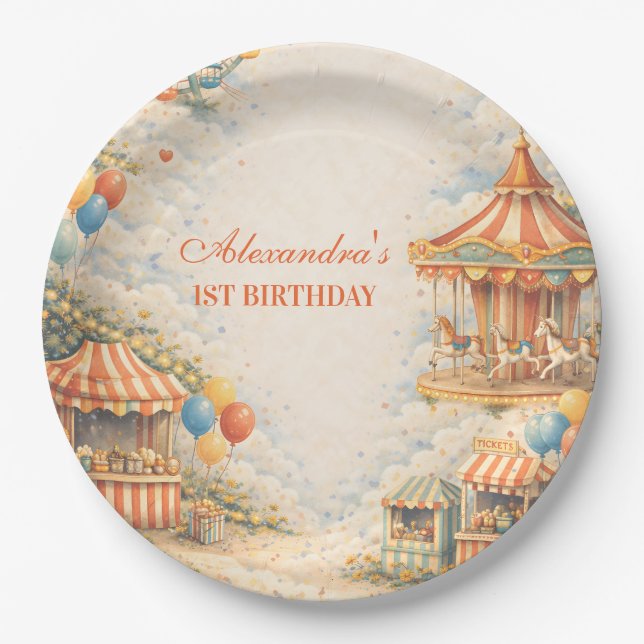Vintage Carnival Circus Birthday Pappteller (Vorderseite)