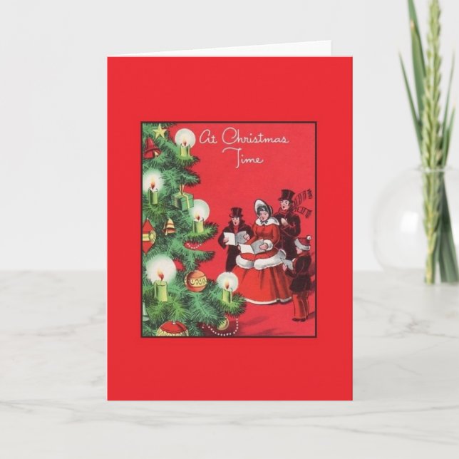 Vintage Caroler Weihnachtskarte Feiertagskarte (Vorderseite)