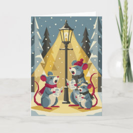 Vintage Caroling Mice Christmas Card Feiertagskarte