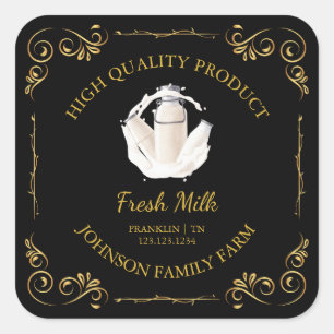 Vintage Carré de lait frais de ferme Étiquette