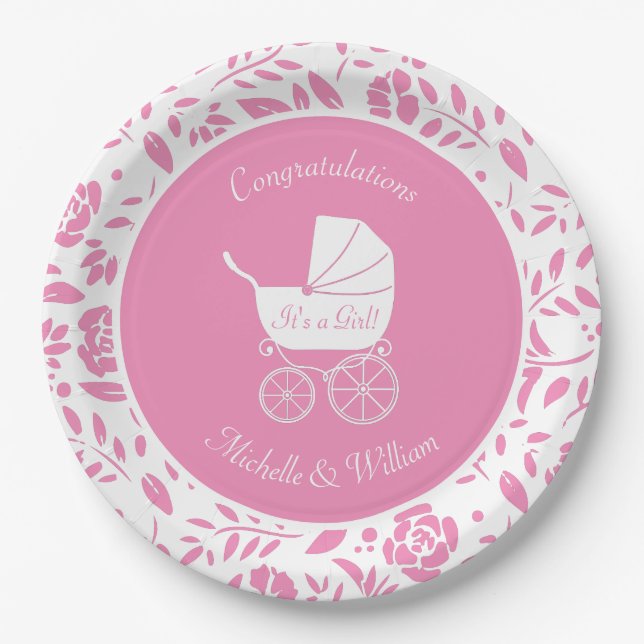 Vintage Carriage Baby-Dusche Pappteller (Vorderseite)
