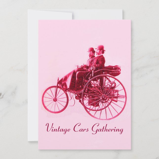ViNTAGE CARS ANSAMMLUNG, goldrot fuchsienrosa Einladung (Vorderseite)