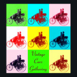 ViNTAGE CARS ANSAMMLUNG POP ART Poster<br><div class="desc">Elegantes, farbenfrohes und künstlerisches Automobildesign neu erarbeitet aus dem klassischen Vintag .Dreirad-Benz-Motorwagen, 1886.Farbpalette:gelb, braun, aqua blau, rot, lila, pink, schwarz, weiß.</div>