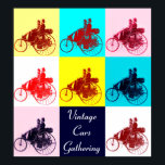 ViNTAGE CARS ANSAMMLUNG POP ART Poster<br><div class="desc">Elegantes,  farbenfrohes und künstlerisches Automobildesign neu erarbeitet aus dem klassischen Vintag .Dreirad-Benz-Motorwagen,  1886.Farbpalette:gelb,  braun,  aqua blau, rot, lila, pink, schwarz, weiß.</div>