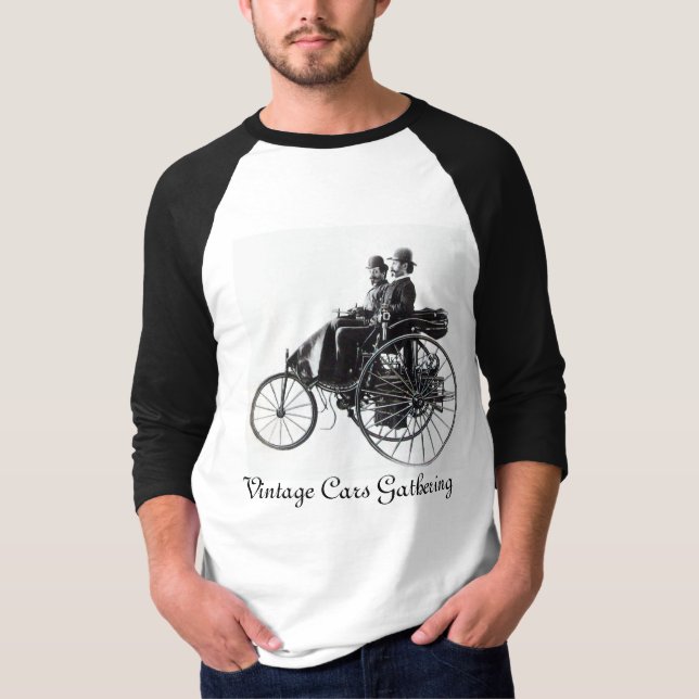 Vintage Cars Ansammlung, Schwarzweiß T-Shirt (Vorderseite)