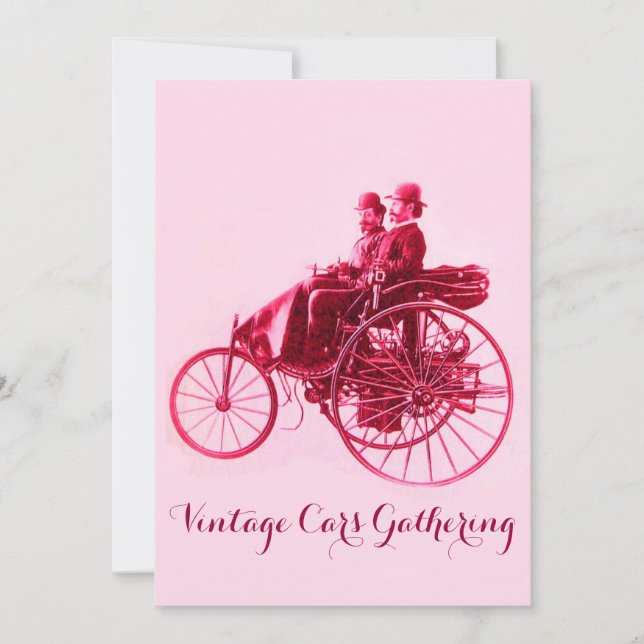 ViNTAGE CARS ANSAMMLUNG, silberrot fuchsienrosa Einladung (Vorderseite)