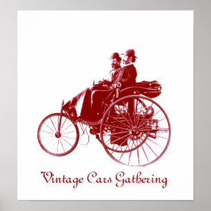 Vintage Cars Ansammlung, weiß braun Poster
