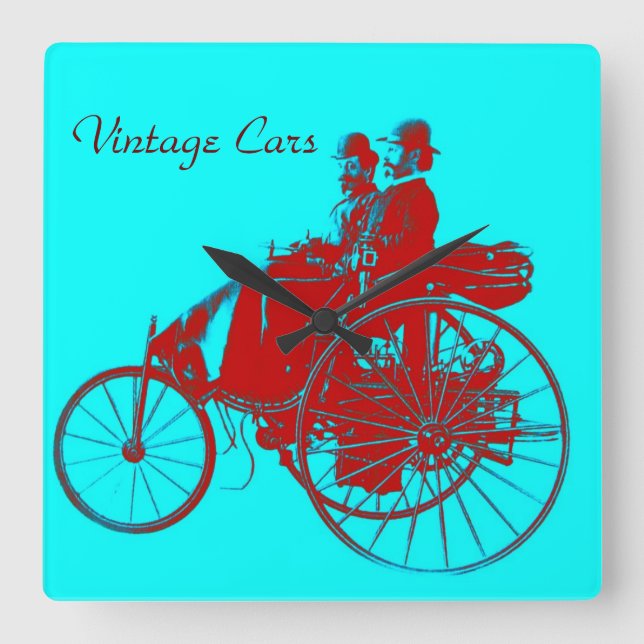 Vintage Cars Gathering Quadratische Wanduhr (Vorderseite)