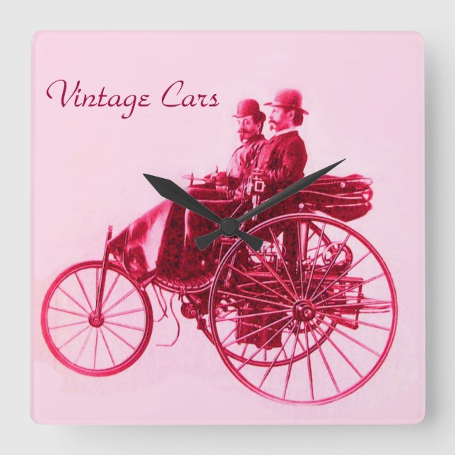 Vintage Cars Gathering Quadratische Wanduhr (Vorderseite)