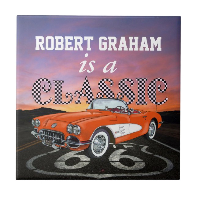 Vintage Cars - Geschenk - Route 66 - SRF Fliese (Vorderseite)