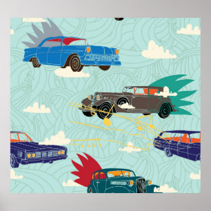Vintage Cars: Himmelswolkenmuster Poster