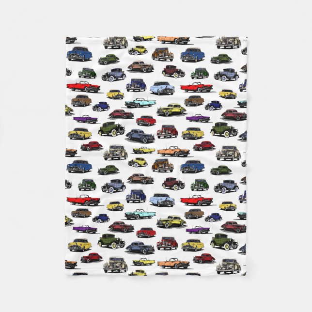 Vintage Cars Illustrationen Random Muster Fleecedecke (Vorderseite)