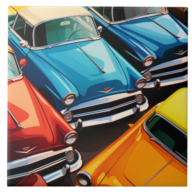Vintage Cars Pattern Fliese (Vorderseite)