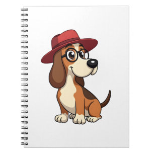 Vintage-Cartoon Basset Hound mit roter Mütze Süßer Notizblock