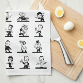 Vintage Cartoon Retro-Comicen in Schwarzweiß Geschirrtuch