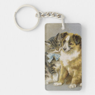 Vintage cat and dog intimate friendship