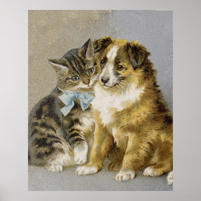 Vintage cat and dog intimate friendship poster (Vorne)