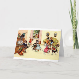 Vintage Cat And Kitten Party Celebration Note Card Karte
