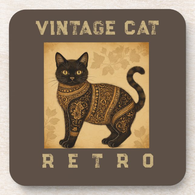 Vintage Cat, Antique Cat,and Motif Pattern  Getränkeuntersetzer (Vorderseite)