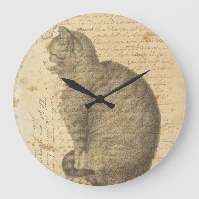 Vintage Cat Collage Clock Große Wanduhr (Vorderseite)