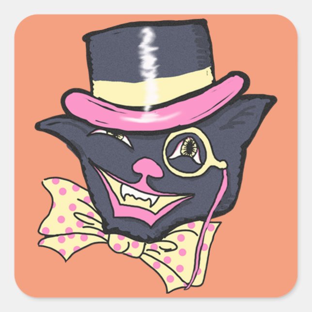 Vintage Cat Halloween Square Stickers (Vorderseite)