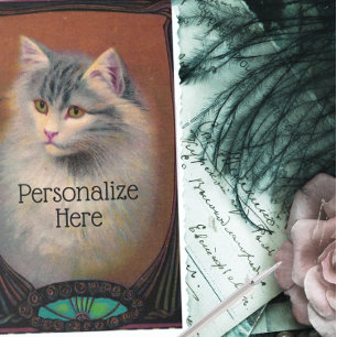 Vintage Cat Illustration Art Rechteckiger Aufkleber