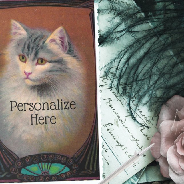 Vintage Cat Illustration Art Rechteckiger Aufkleber (Von Creator hochgeladen)