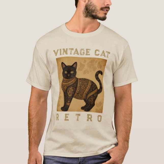 Vintage Cat Retro, Antique Style T-Shirt (Vorderseite)
