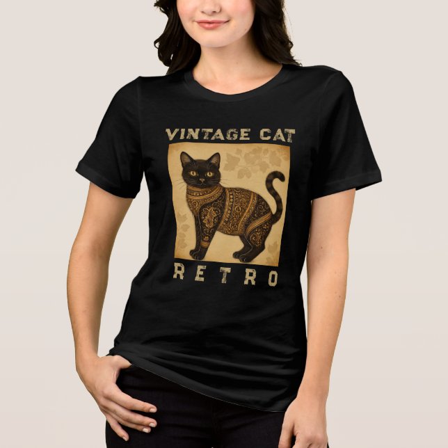 Vintage Cat Retro, Antique Style Tri-Blend Shirt (Vorderseite)