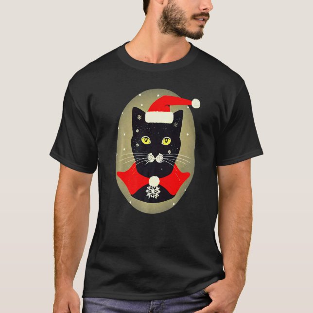 Vintage Cat Santa Outfit Whimsischer Weihnachtsunt T-Shirt (Vorderseite)