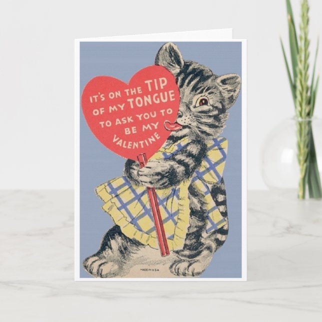 Vintage Cat Valentine Day Grußkarte Feiertagskarte (Vorderseite)